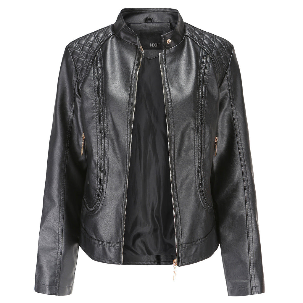 New Spring Autumn Women Leather Jacket Women Graceful Stand Collar Faux Leather Women Leather Jacket Women Leather Coat