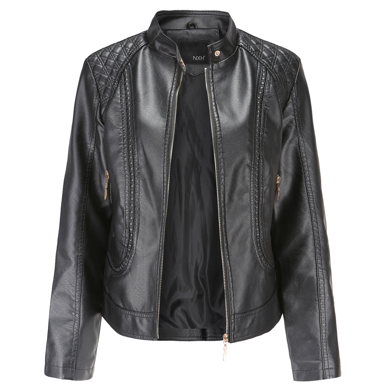 New Spring Autumn Women Leather Jacket Women Graceful Stand Collar Faux Leather Women Leather Jacket Women Leather Coat