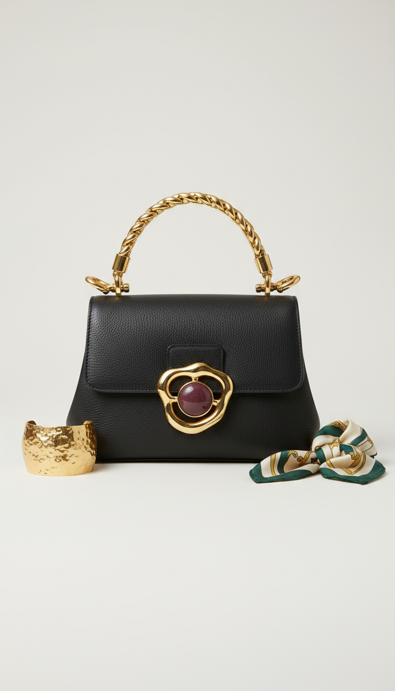 Leather Handbag with Afrocentric Motif