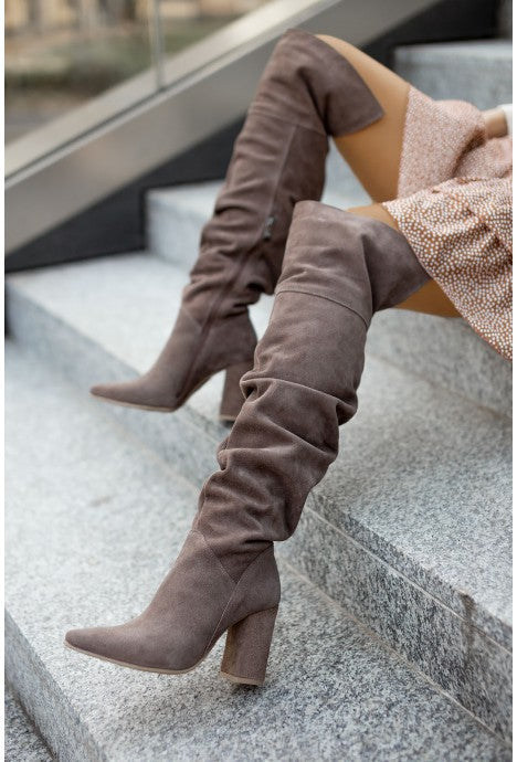 Fall Winter Fashion High Heel Pointed Toe Suede Women's Over-the-knee Boots See size chart under “more details”